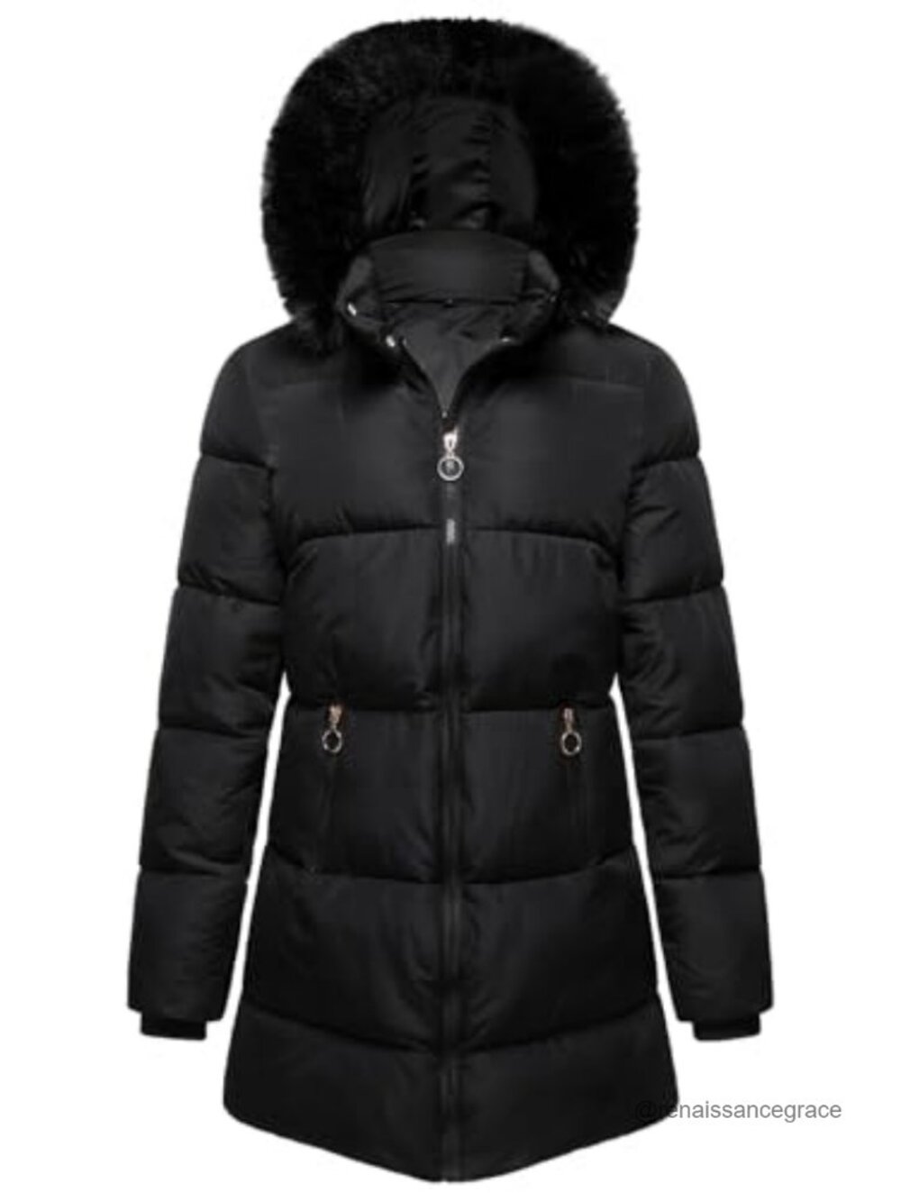 Women's Quilted Puffer Jacket Faux Fur Hood Winter Coat